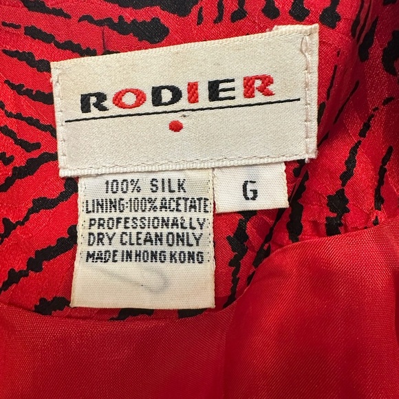 Vintage Rodier Paris 100% Silk Red Black Abstract Print Oversized Blazer/Dress L - Picture 5 of 7